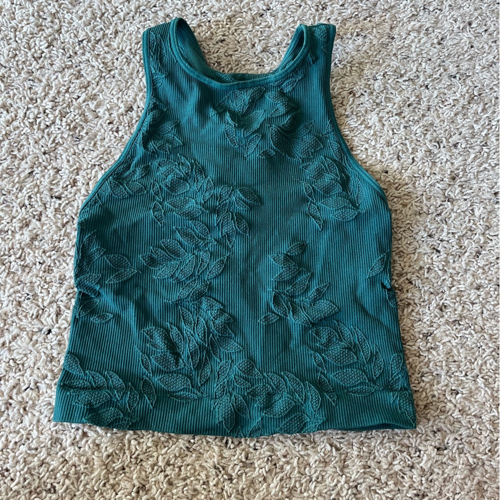 NUX Teal Textured Leaf Tank Top